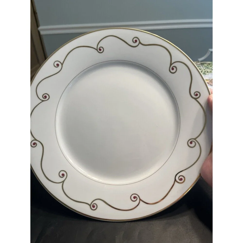 2pc Pier 1 Holiday Scroll Gold Rimmed 10.5” Dinner Plates
